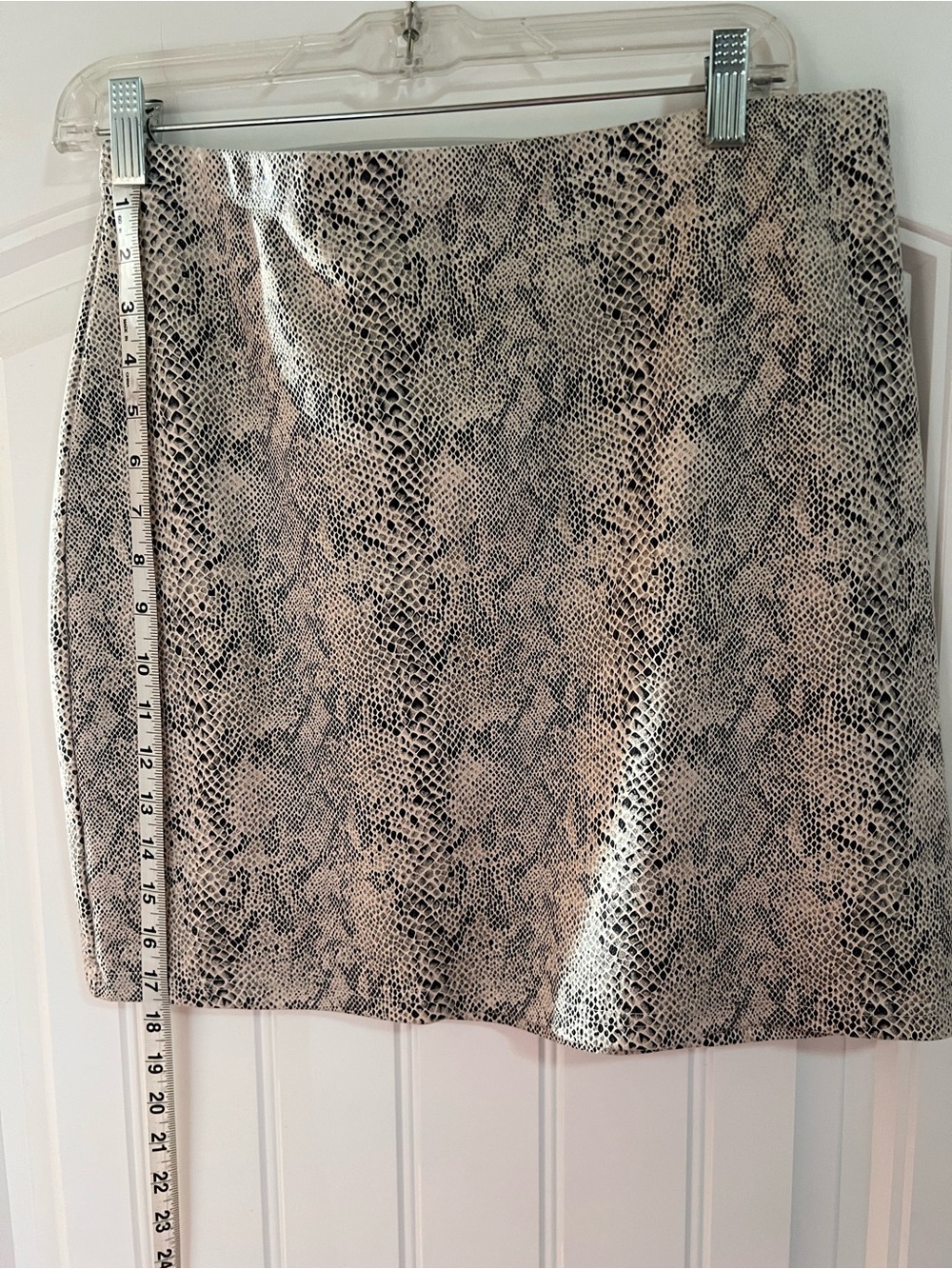 Textured Snake-Print Mini Skirt in Beige and Black